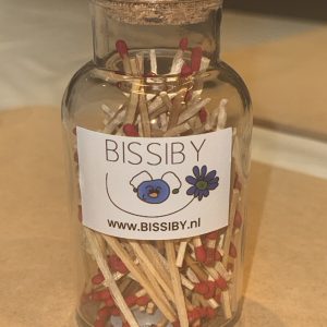 Lucifer bewaarpot Bissiby huisstijl met kurkdeksel, incl. ca 140 lucifers 250 ml